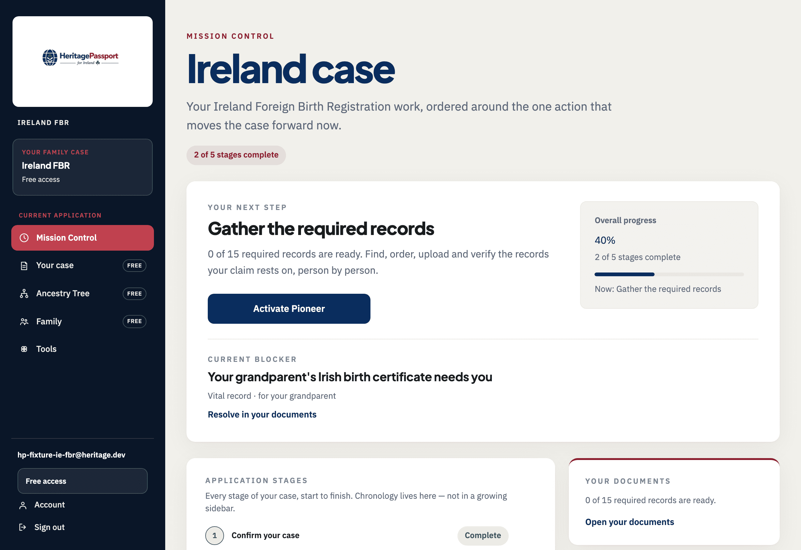 The Heritage Passport app tracking a records order through to completion